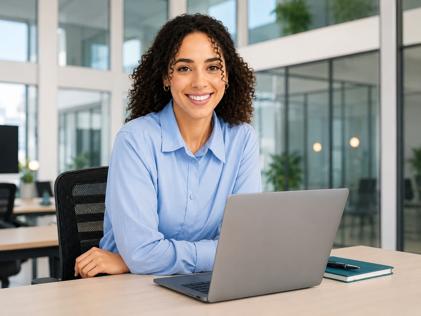 Back-Office-Mitarbeiterin am Laptop im Büro