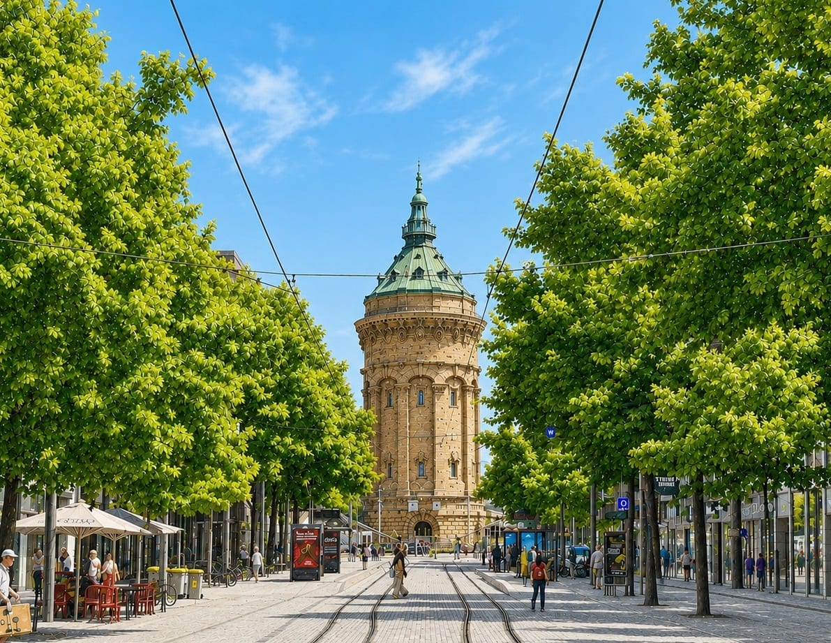 Mannheimer Wasserturm an den Planken